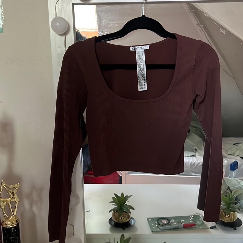 Brown Long Sleeve Crop